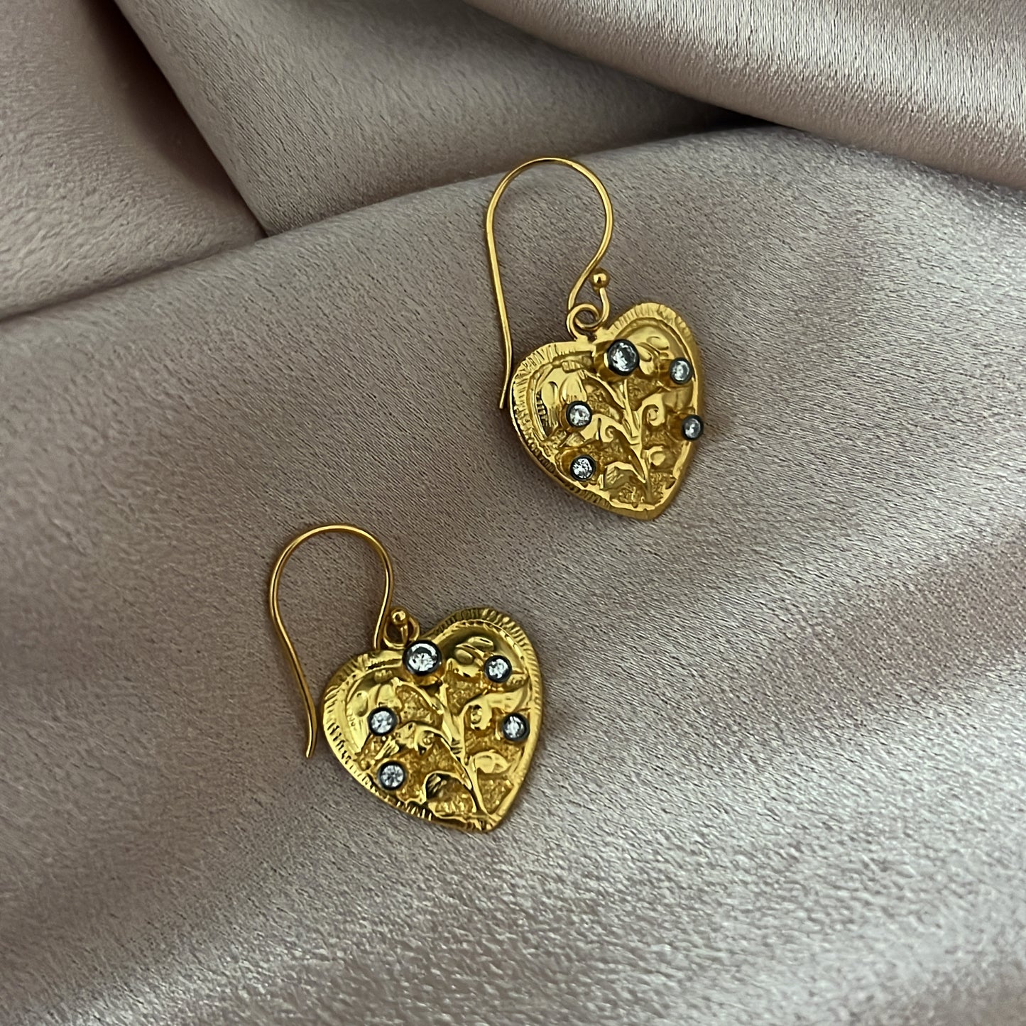 Handcrafted Gold Plated Heart Earrings