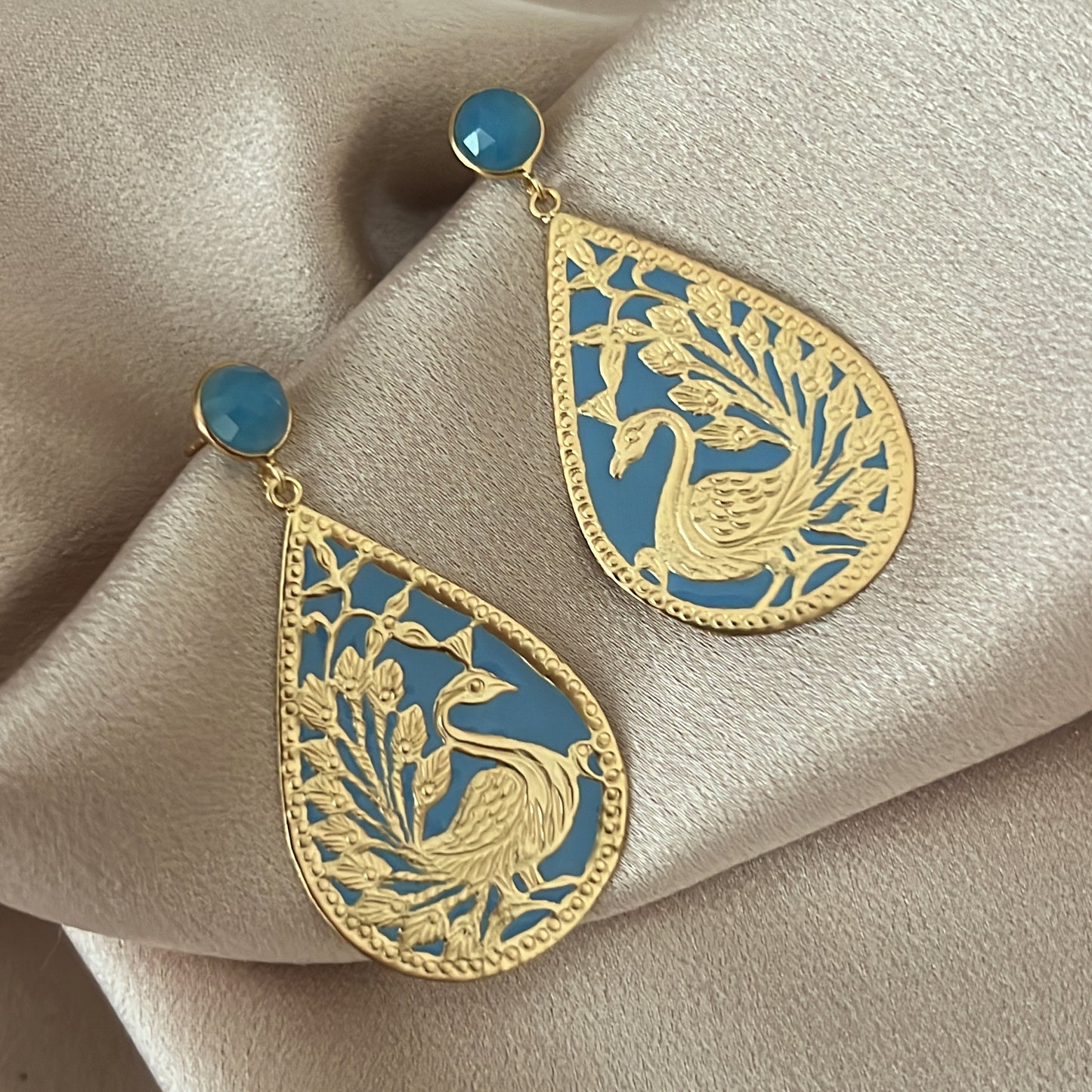 Handcrafted Peacock Design Dangle Earrings