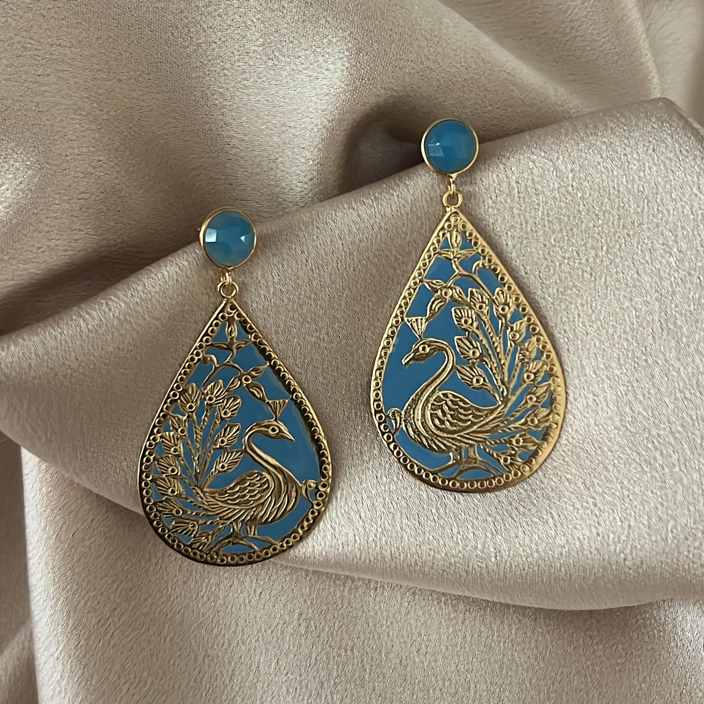 Handcrafted Peacock Design Dangle Earrings