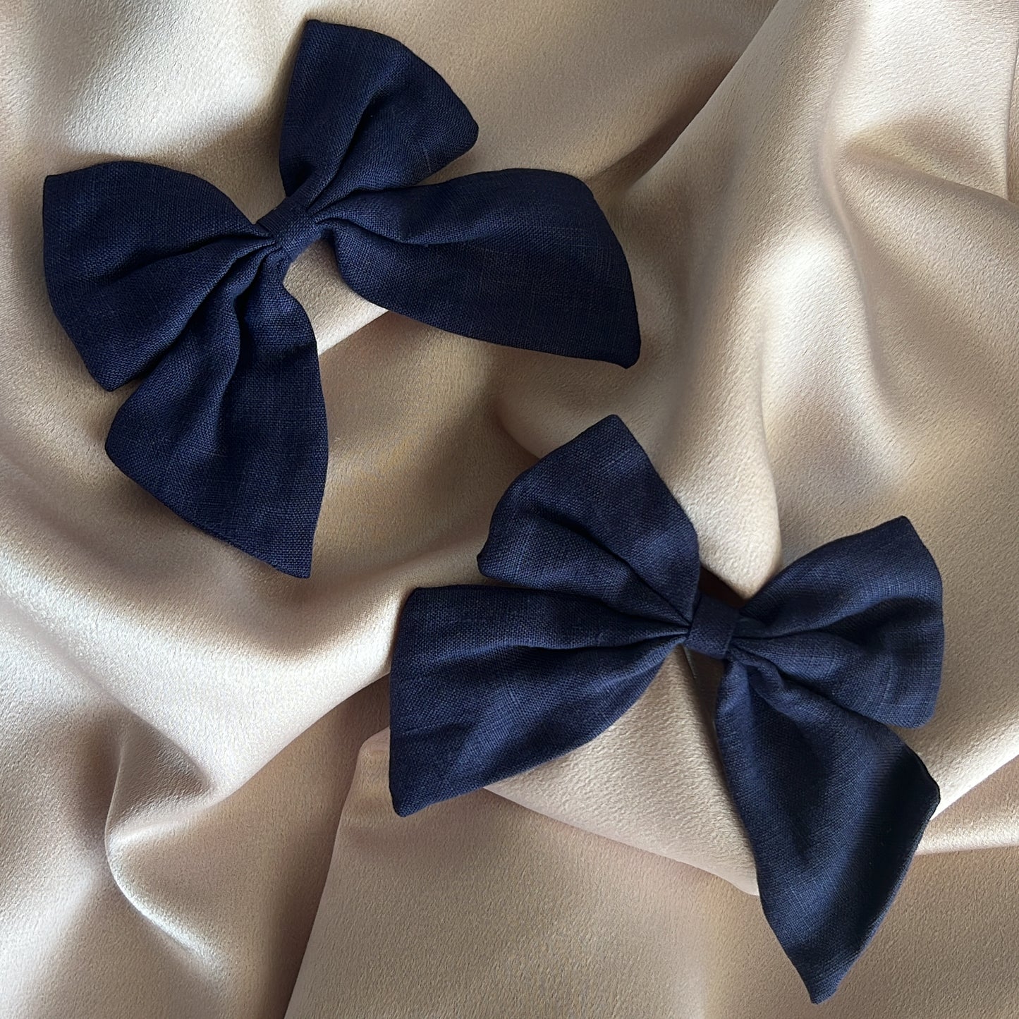 Navy Linen Bows Set of 2