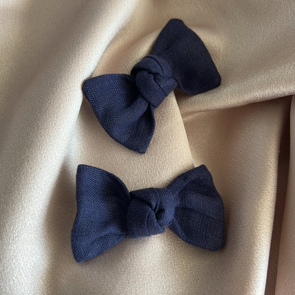 Navy Linen Bow Clips Set of 2