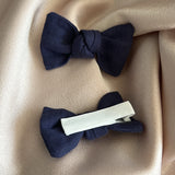Navy Linen Bow Clips Set of 2