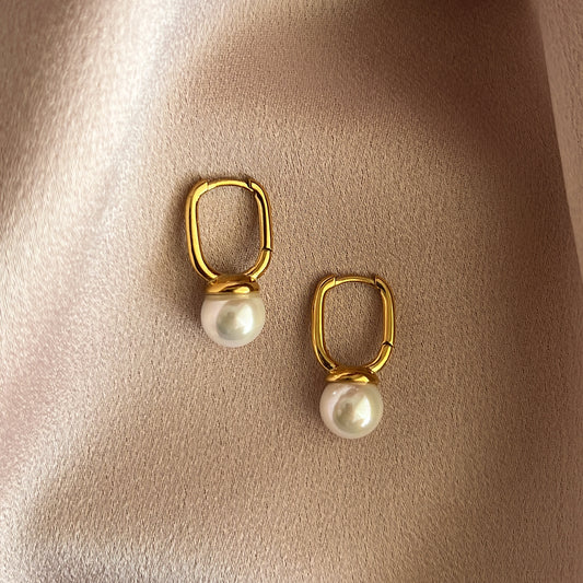 Ines Pearl Stainless Steel Hoops