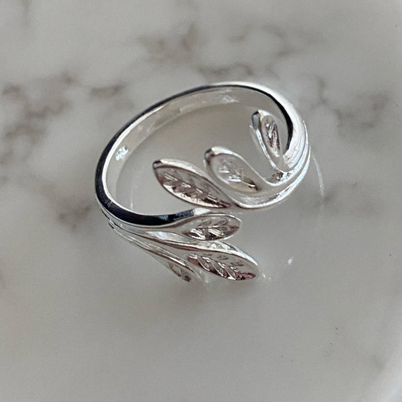 925 Silver Leaf Adjustable Wrap Ring