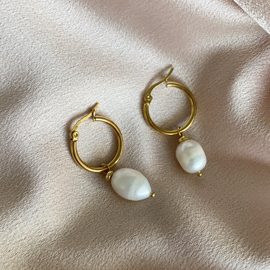 Nadine Stainless Steel Pearl Hoops