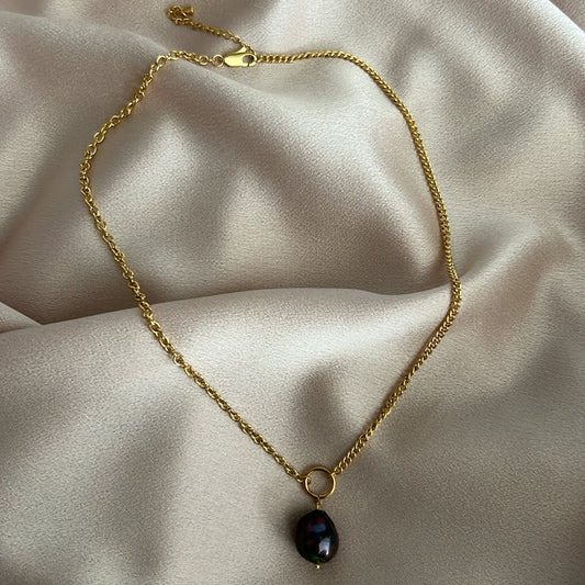 Krista Stainless Steel Black Pearl Necklace