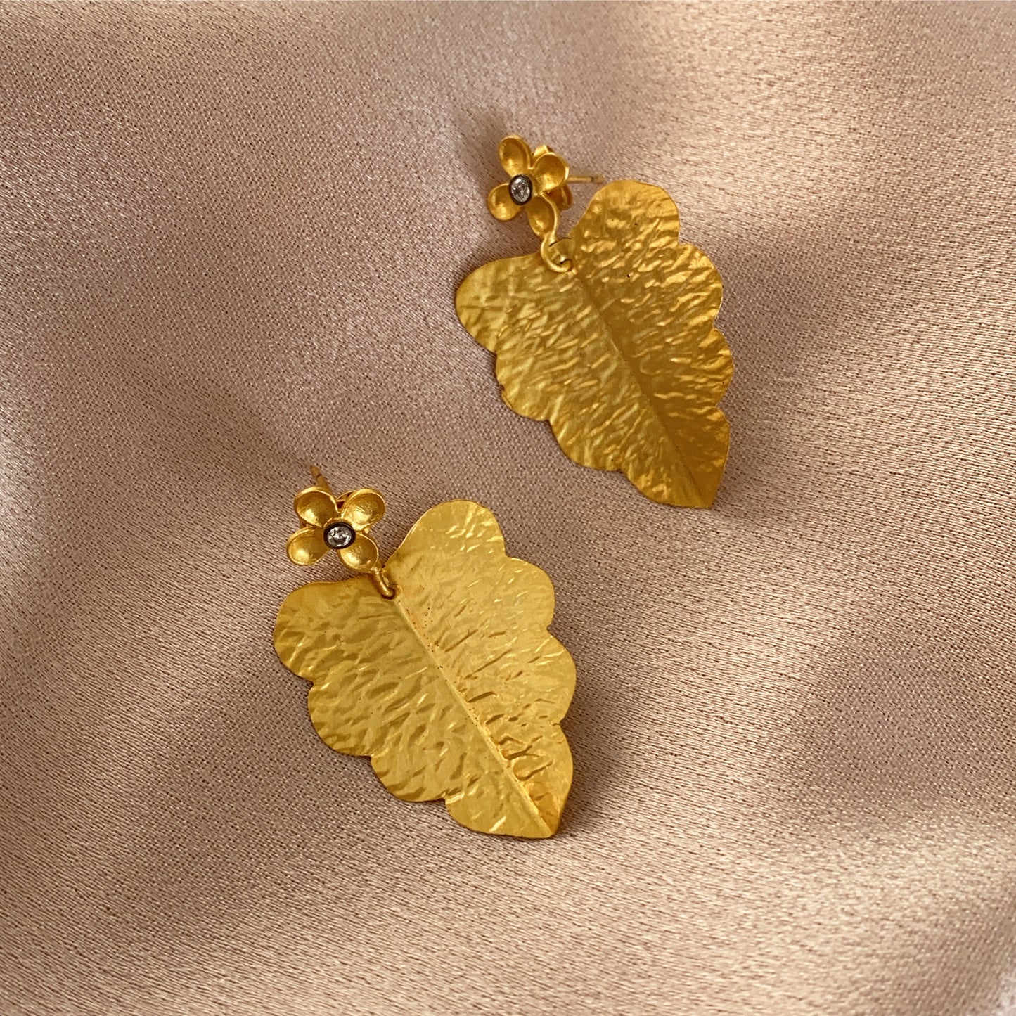 Handcrafted Hammered Gold Leaf Earrings