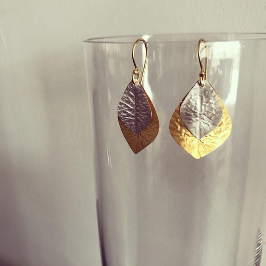 Handcrafted Gold & Silver Plated Brass Leaf Earrings