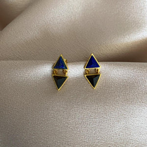 Handcrafted Lapis & Black Onyx Geometric Earrings