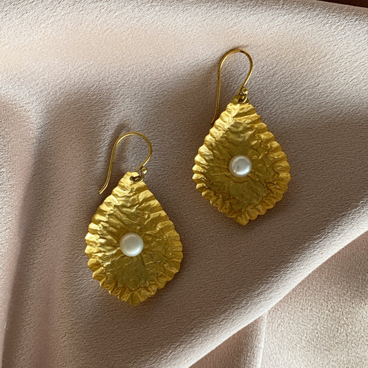 Handcrafted Leaf Pearl Earrings