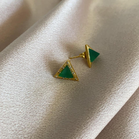 Handcrafted Green Onyx Pyramid Stud Earrings