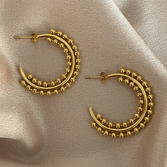 Beaded Stainless Steel Hoop Earrings