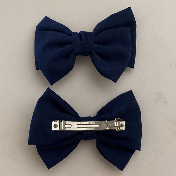 Large Navy Bow Barrette Clip