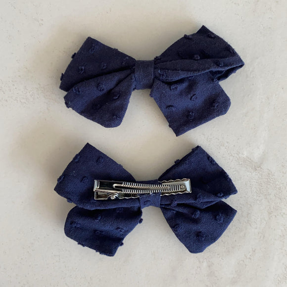 Navy Bow Clips Set of 2
