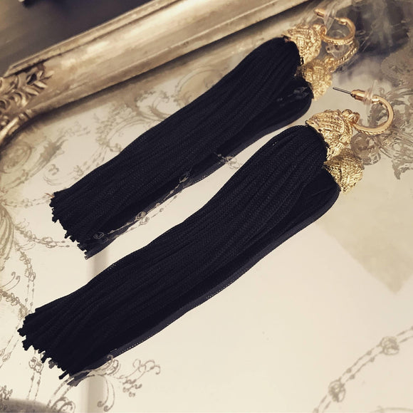 Long Black Tassel Earrings